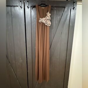 Elegant Brown Maxi Dress with Floral Accents